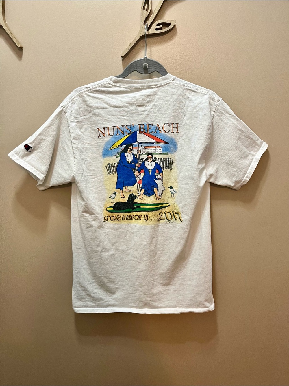Champion White 'Nuns' Beach Men’s Graphic Short-Sleeve Tee Size Medium